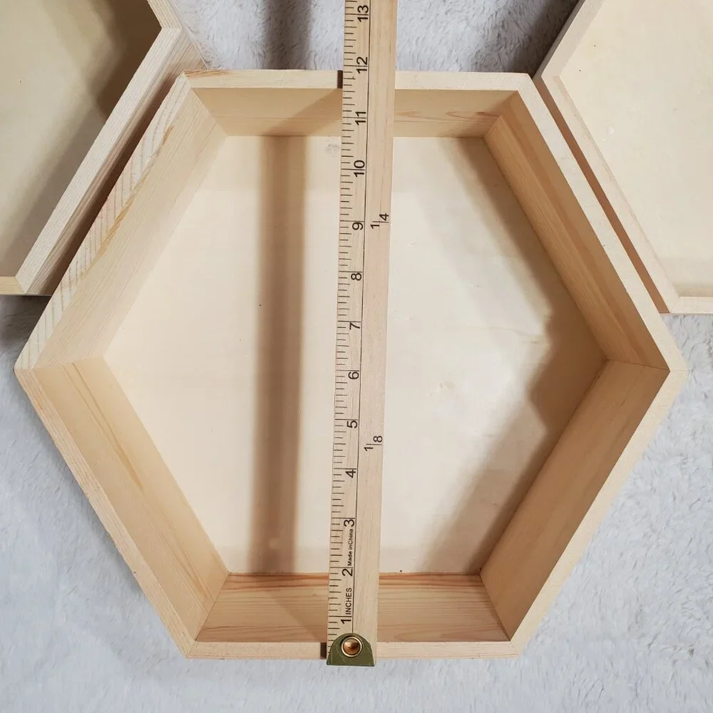 NWT Hexagon Wooden Tray Set Hexagon Wall Shelves Set of 3